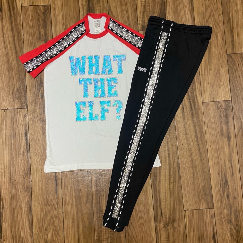 PINK VS BLING TEE AND JOGGERS OUTFIT SET